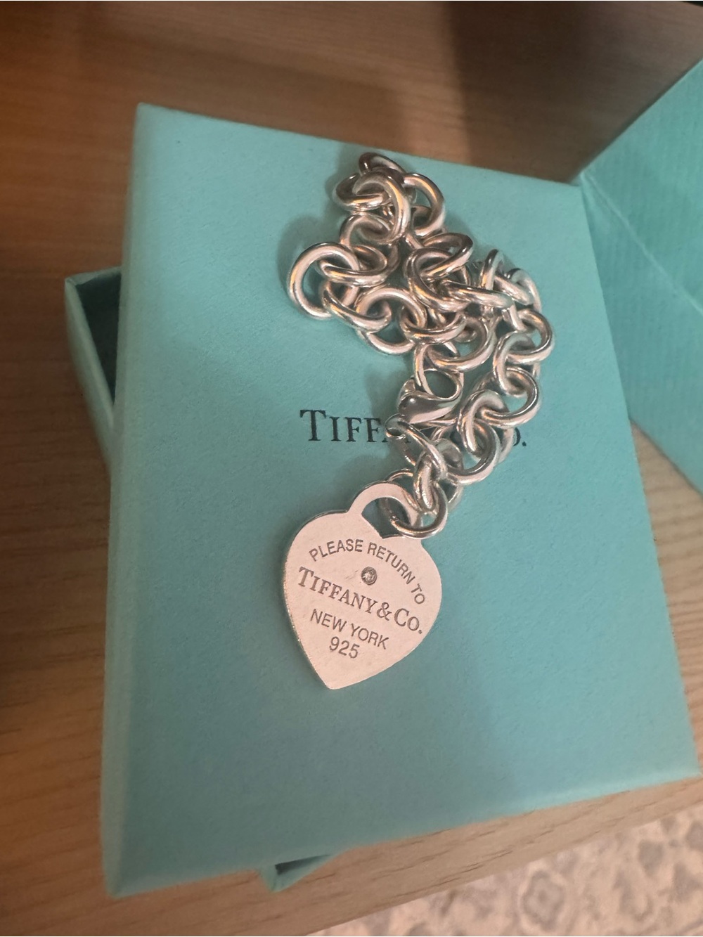 Tiffany & Co. Sterling Silver Bracelet with Heart Tag Charm (with diamond)
